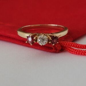 ❤️14k Size 4 Fancy Solid Yellow Gold Diamond and Pink Tourmalines Ring!